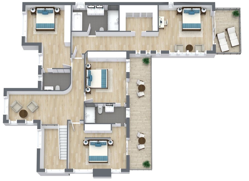 Large 2 Story House With 4 Bedrooms 3D Floor Plan