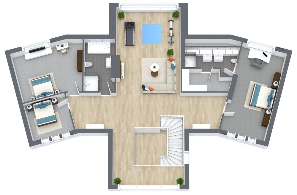 Interesting 2 Story House Plan First Floor 3D