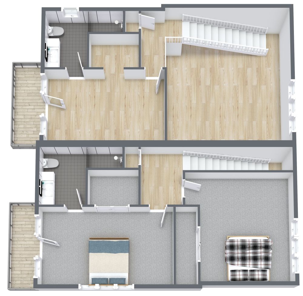 3 Story Duplex 3D Second Floor Plan