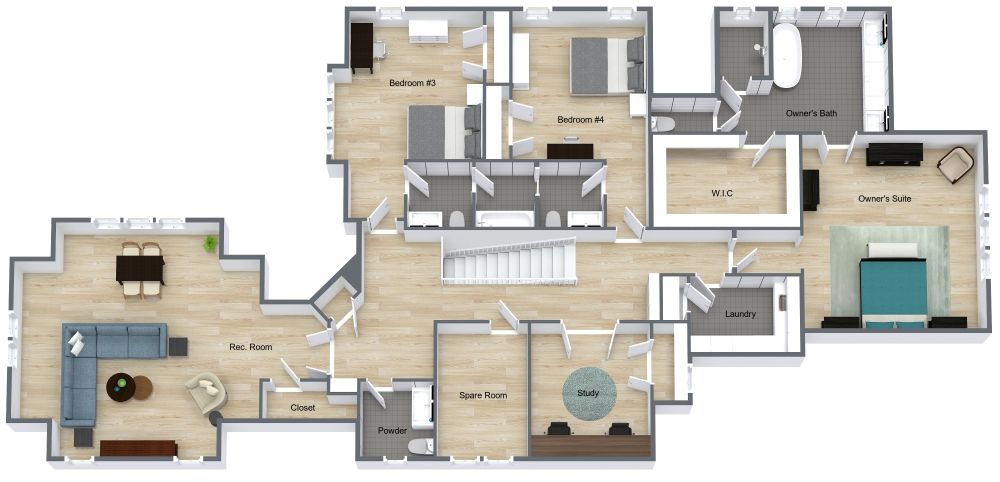 4 Bedroom 2 Story House Floor Plan 3D