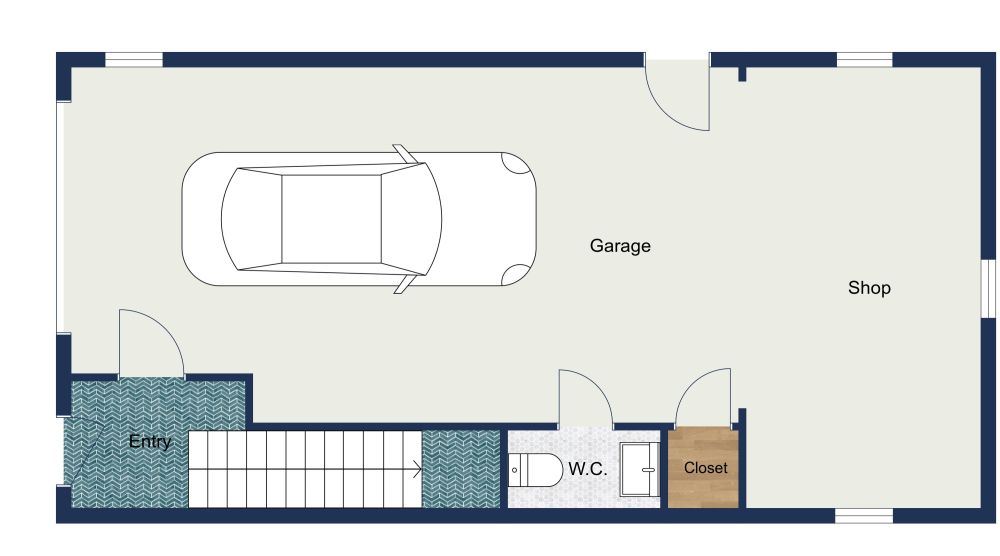 Single Garage Apartment 2D Floor Plan With One Bedroom