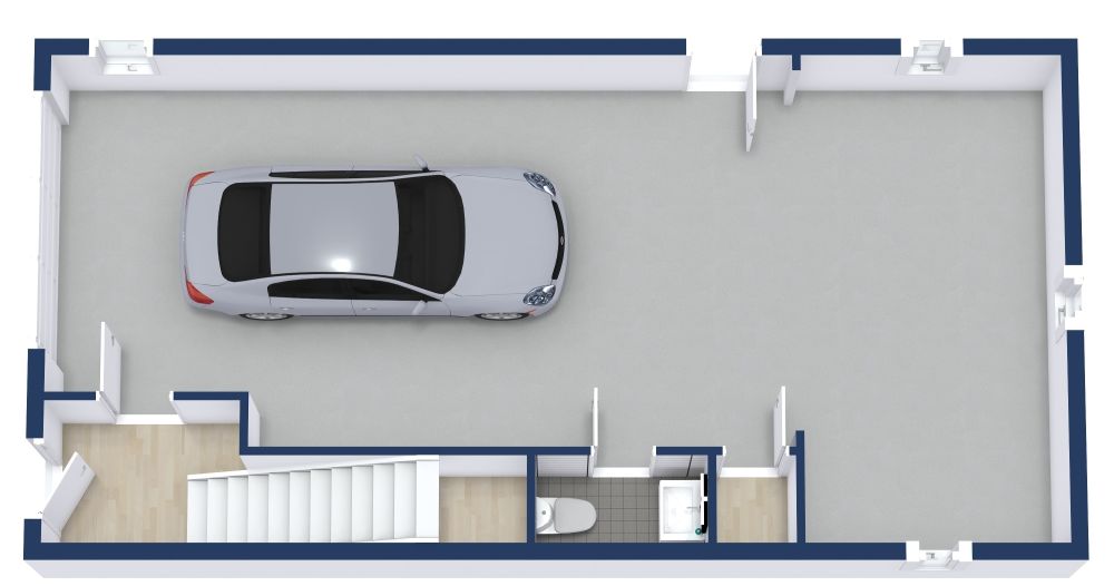 Single Garage Apartment 3D Floor Plan With One Bedroom