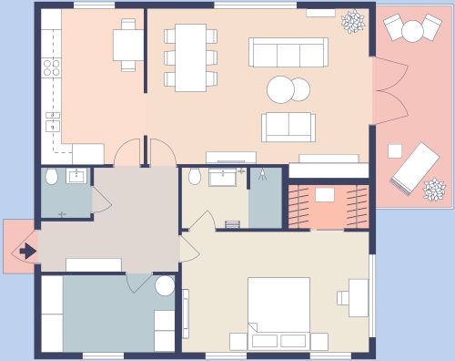 Grundriss für eine 2-Zimmer-Wohnung mit geräumigem Balkon