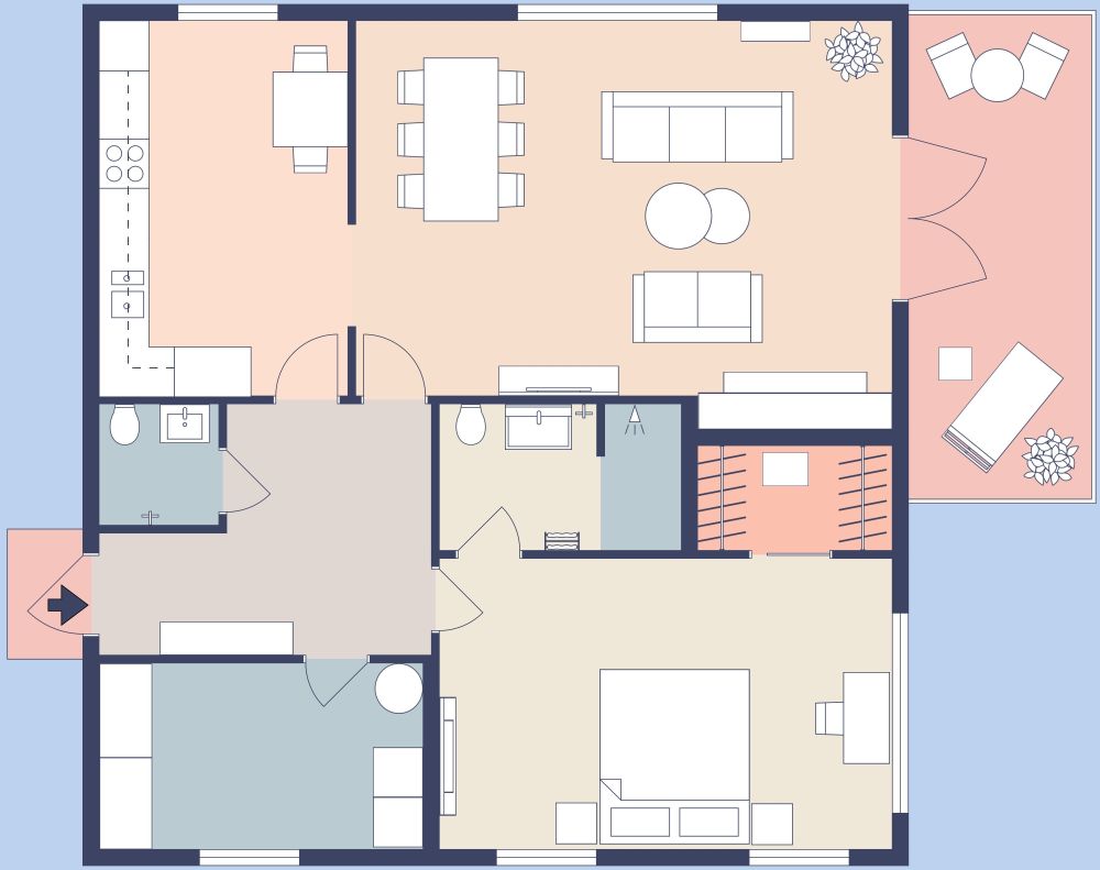Grundriss für eine 2-Zimmer-Wohnung mit geräumigem Balkon 2D Grundrisse