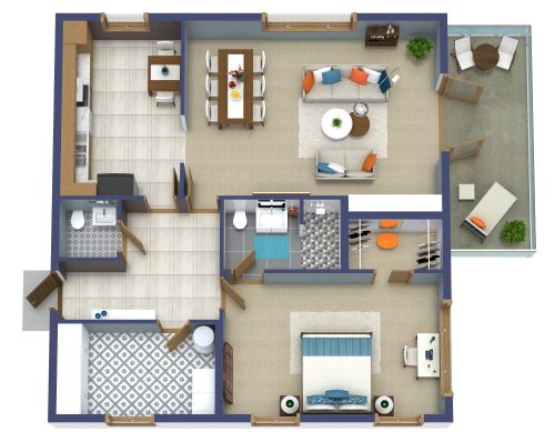 Grundriss für eine 2-Zimmer-Wohnung mit geräumigem Balkon