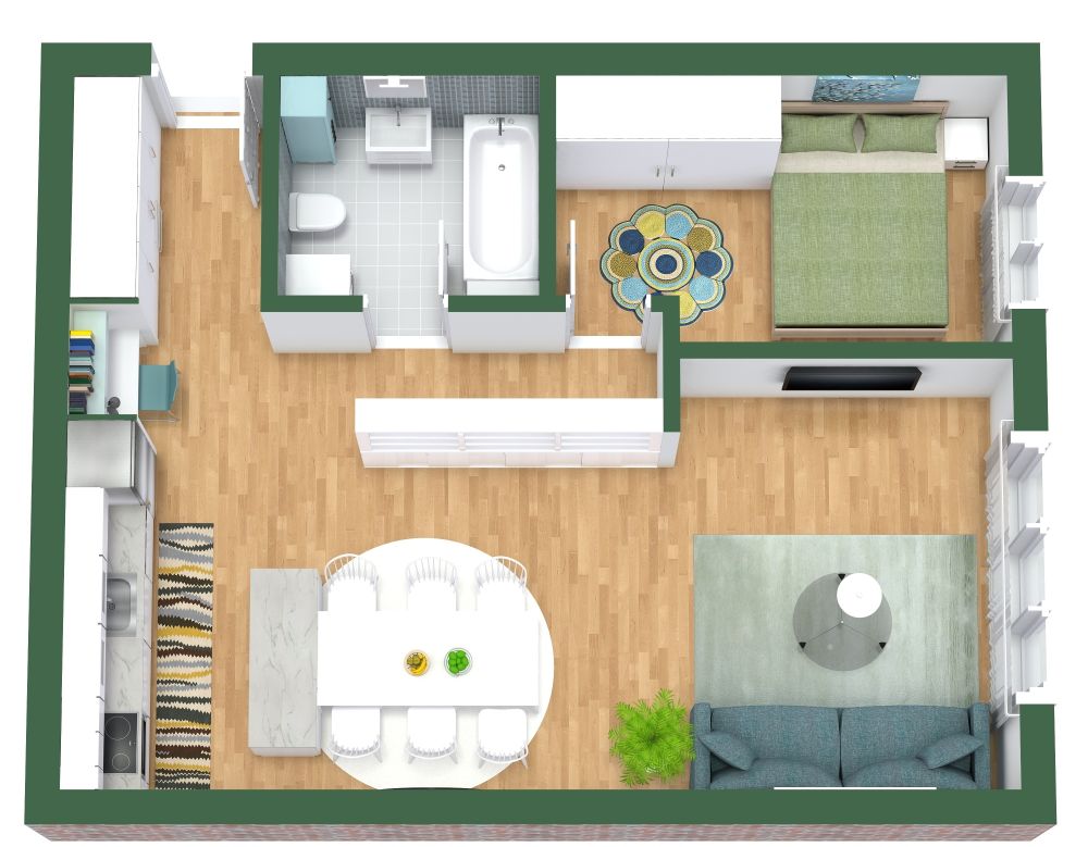 Grundriss für eine geräumige 2-Zimmer-Wohnung