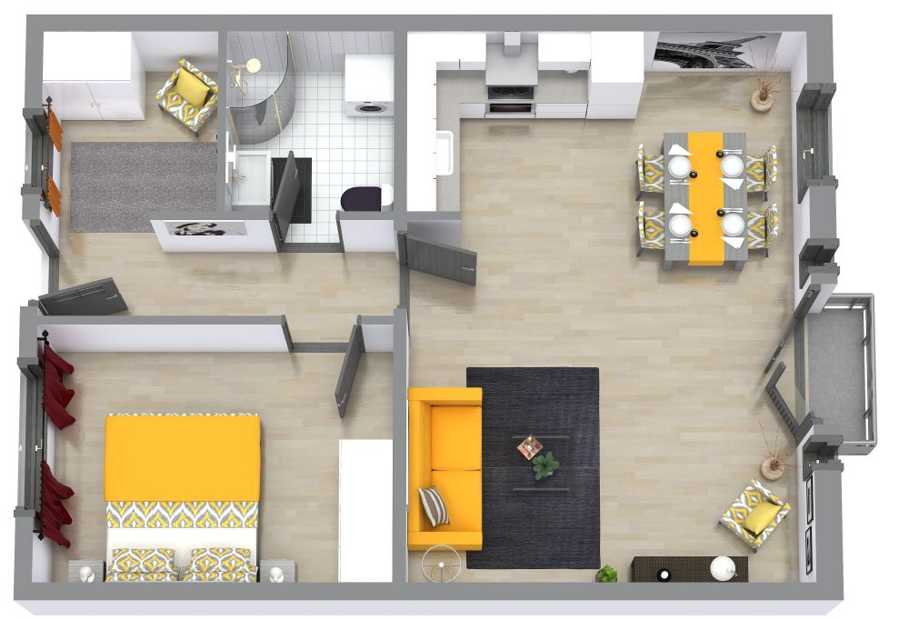 Grundriss für eine helle 2-Zimmer-Wohnung mit geräumigem Eingang