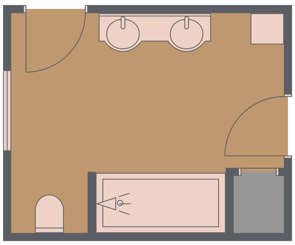 Mittelgroßes Badezimmer mit zwei Türen 2D Grundrisse