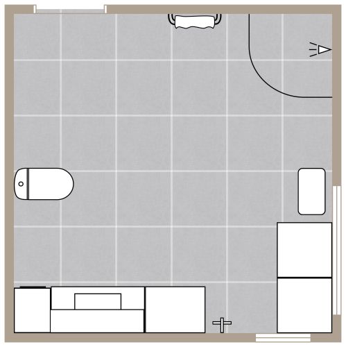 Grundriss für ein quadratisches, mittelgroßes Badezimmer
