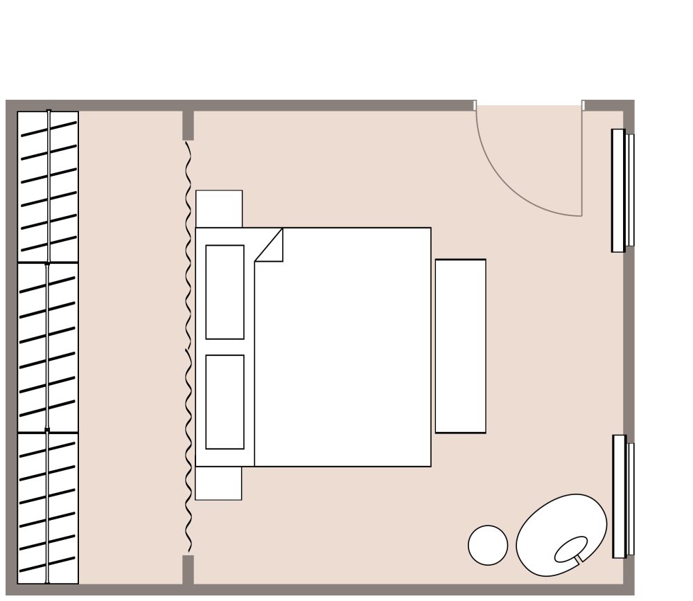 Schlafzimmer-Layout mit neutralem Farbschema 2D Grundrisse