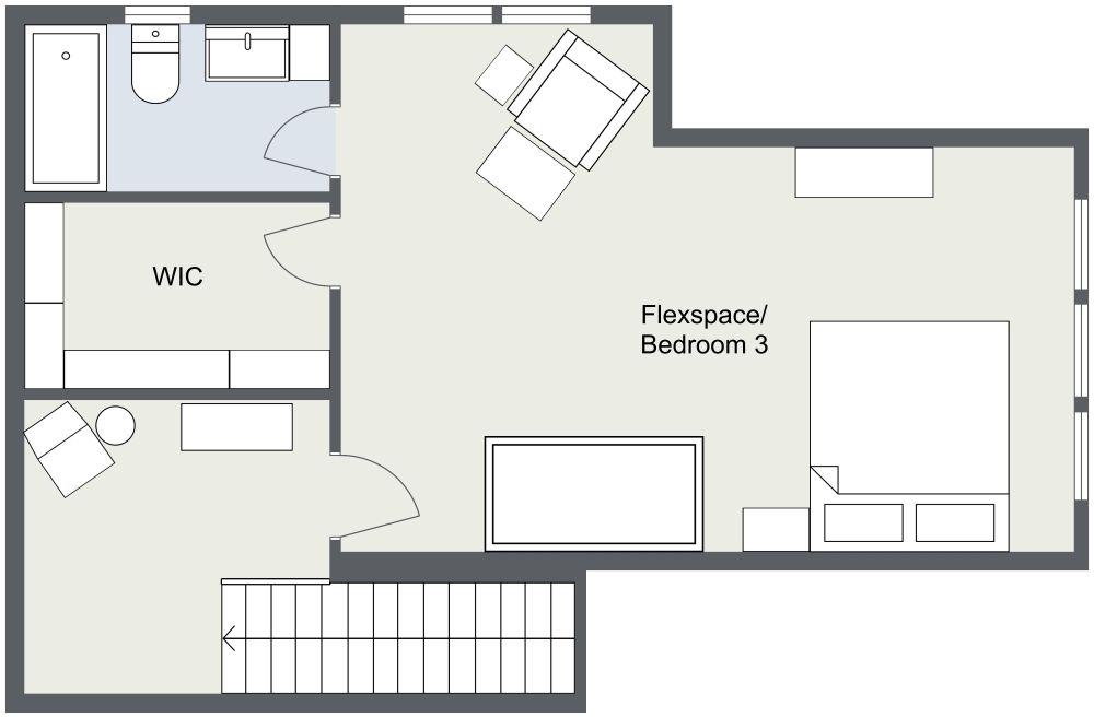 3 Bedroom 3 Bathroom 2D House Plan, First Floor