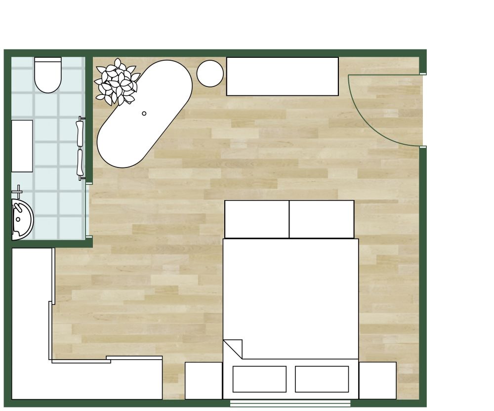 Schlafzimmer mit griechischen Dekoelementen 2D Grundrisse