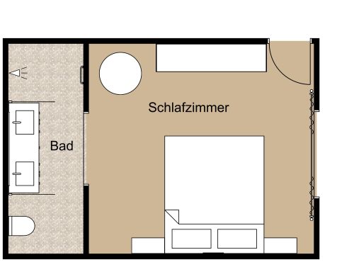 Grundriss für ein Schlafzimmer mit eigenem Bad