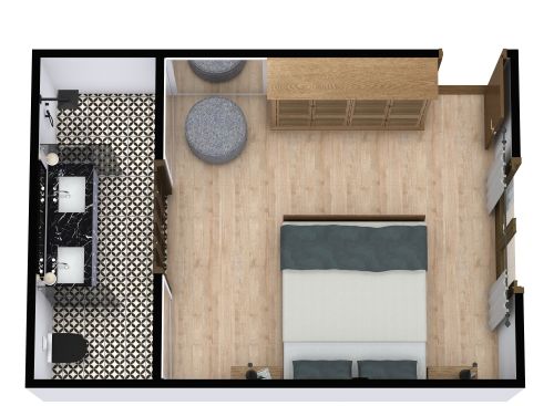 Grundriss für ein Schlafzimmer mit eigenem Bad