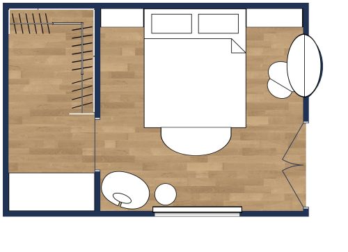 Grundriss für ein Schlafzimmer mit begehbarer Garderobe