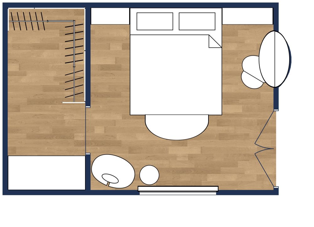 Grundriss für ein Schlafzimmer mit begehbarer Garderobe 2D Grundrisse
