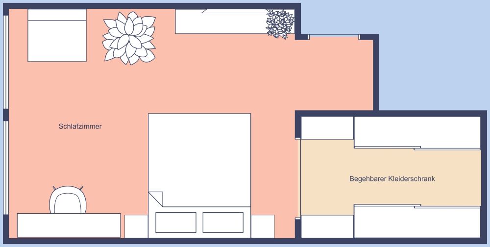 Grundriss für ein geräumiges Schlafzimmer 2D Grundrisse