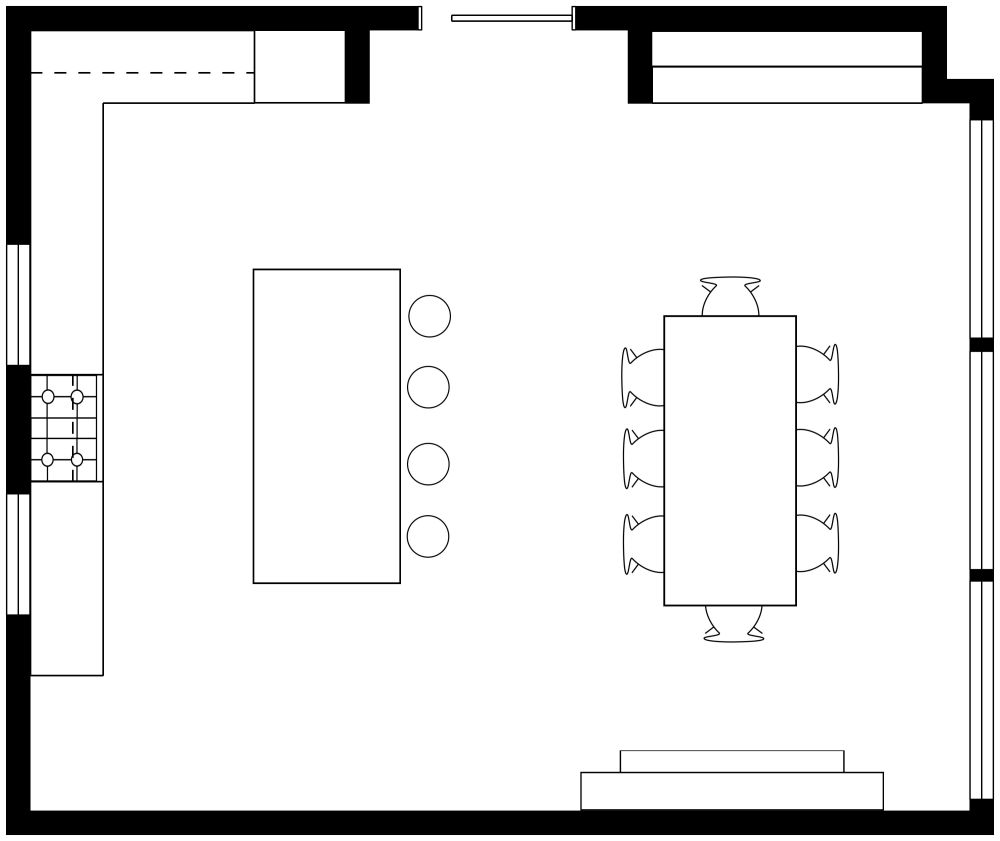 Stilvolle L-förmige Küche mit Insel 2D Grundrisse