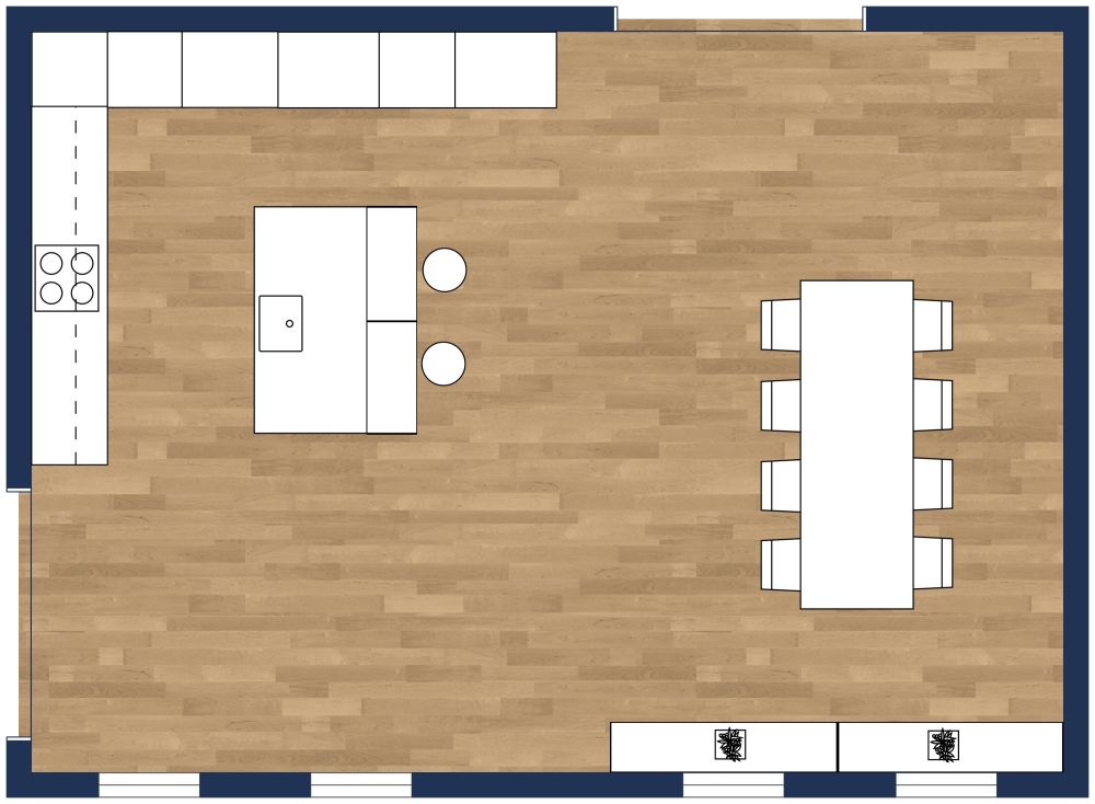 Modernes Küchendesign mit Frühstücksbar 2D Grundrisse