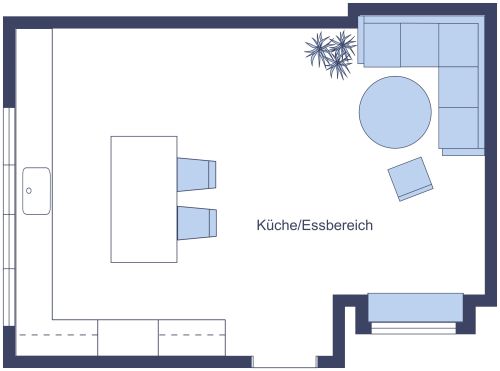 Grundriss für eine L-förmige Küche mit Insel