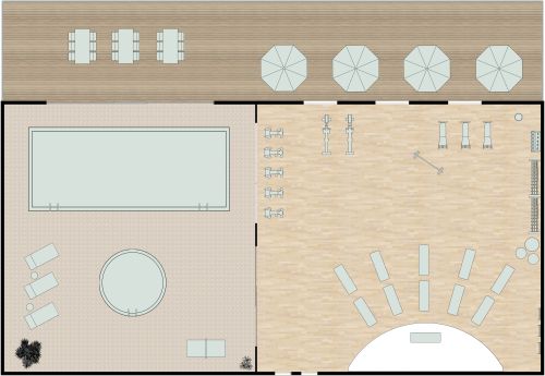 Grundriss für ein Fitnesscenter mit Pool