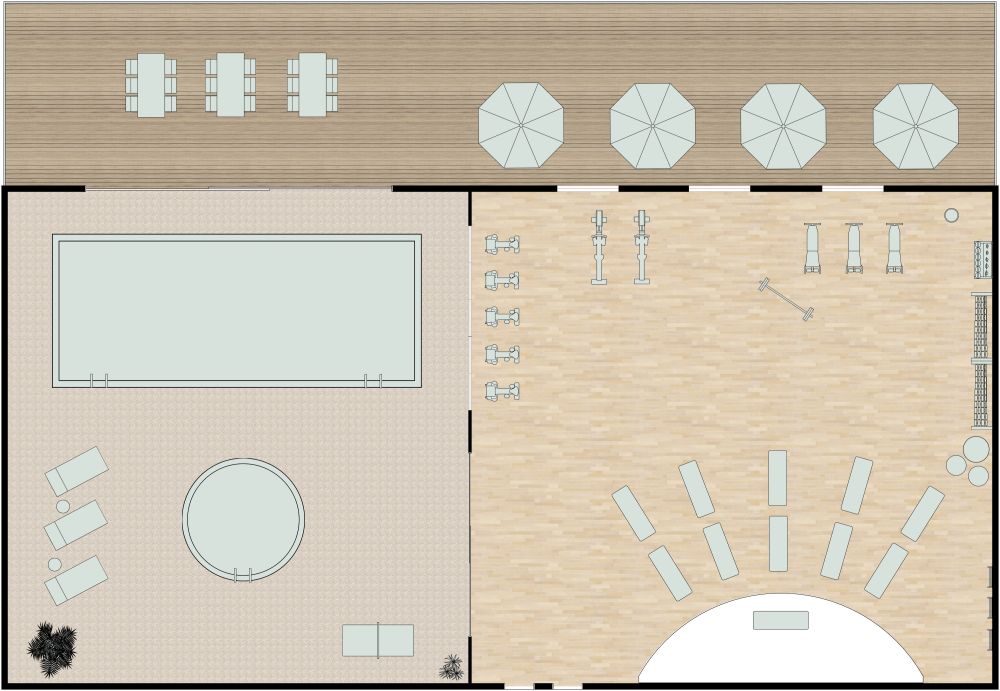 Grundriss für ein Fitnesscenter mit Pool 2D Grundrisse