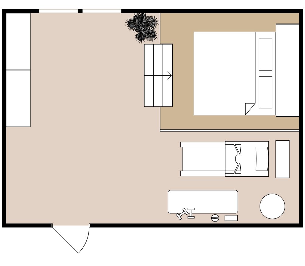 Schlafzimmer mit Trainingsbereich 2D Grundrisse