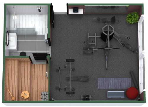 Trainingsraum mit Bad und Sauna