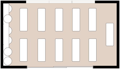 Grundriss für ein Yogastudio mit schwarzen Details