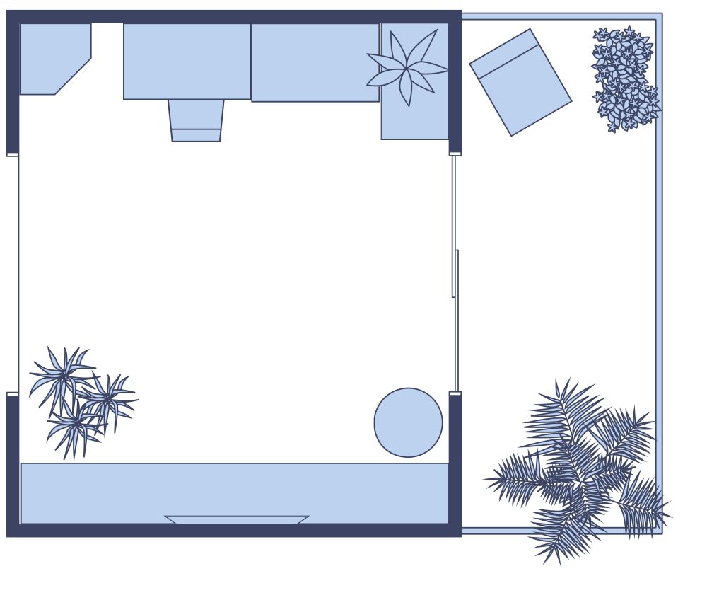 Helles, geräumiges Arbeitszimmer mit Balkon 2D Grundrisse