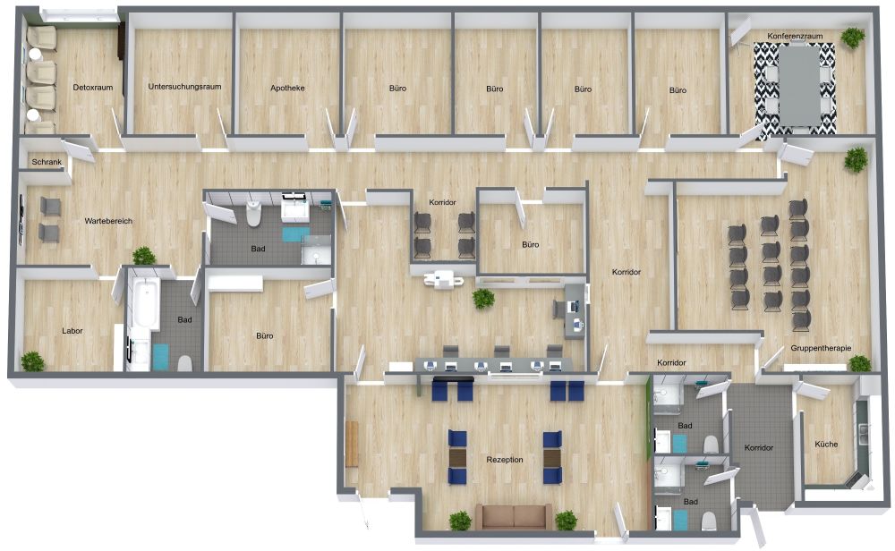 Grundriss für ein großes Büro