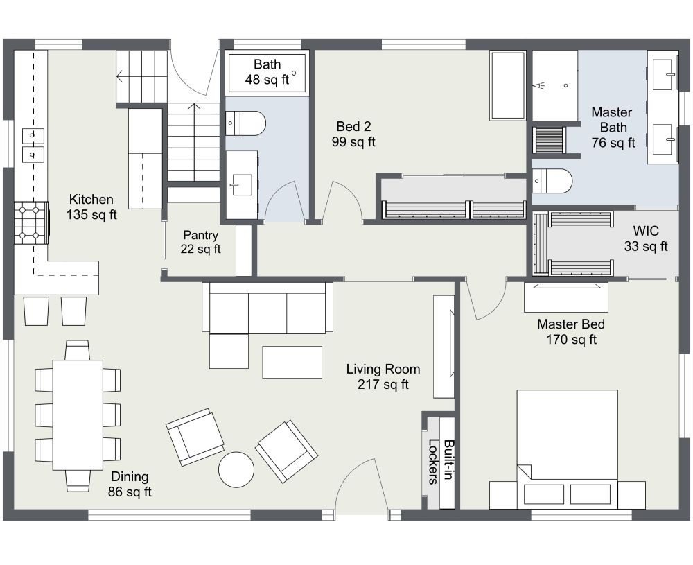 2 Story 4 Bedroom 2D Layout, Ground Floor