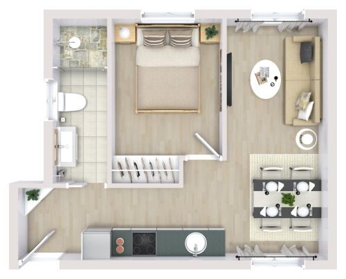 Grundriss für ein Tiny House mit schöner Innenausstattung