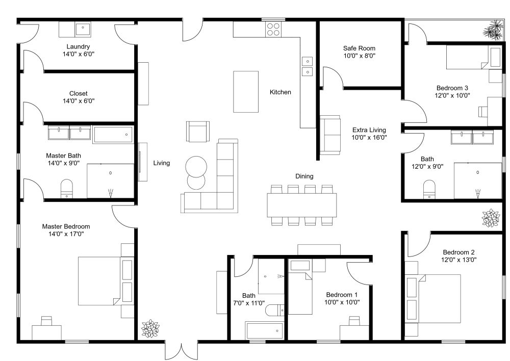 Barndominium 2D House Plan Model 4254