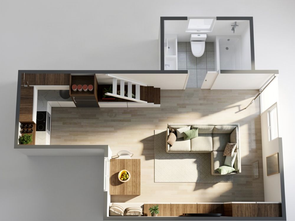 Grundriss für ein Tiny House mit Schlafzimmer-Loft