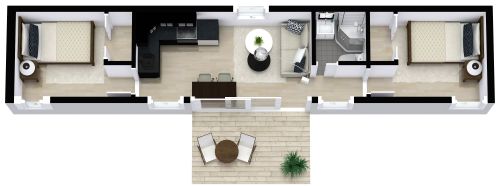 Grundriss für ein Tiny House mit 2 Schlafzimmern