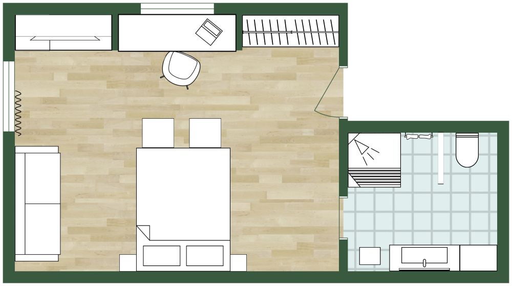 Innendesign für ein verspieltes Hotelzimmer 2D Grundrisse