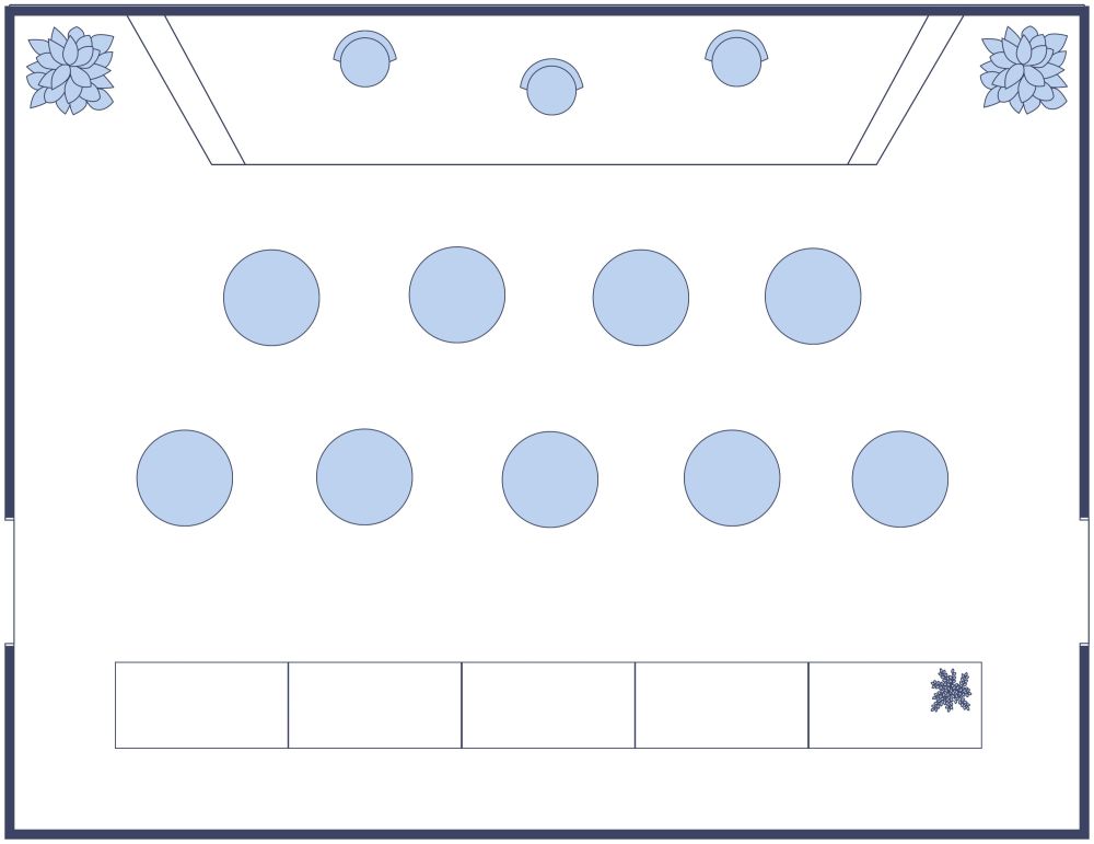 Konzertgrundriss mit Bühne, Stehbereich und Bar 2D Grundrisse