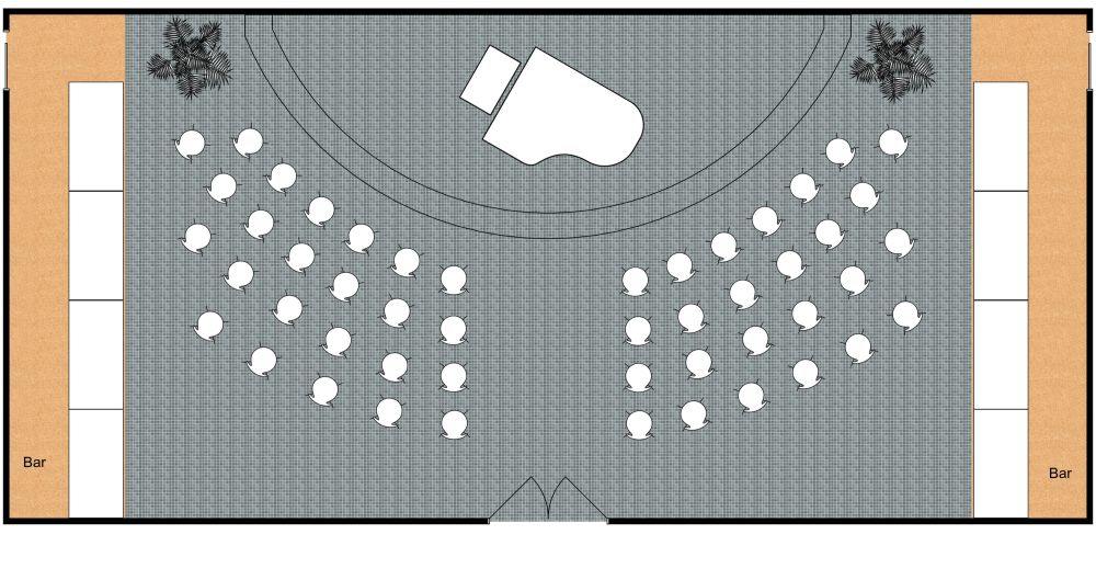 Grundriss für einen großen halbrunden Konzertsaal 2D Grundrisse