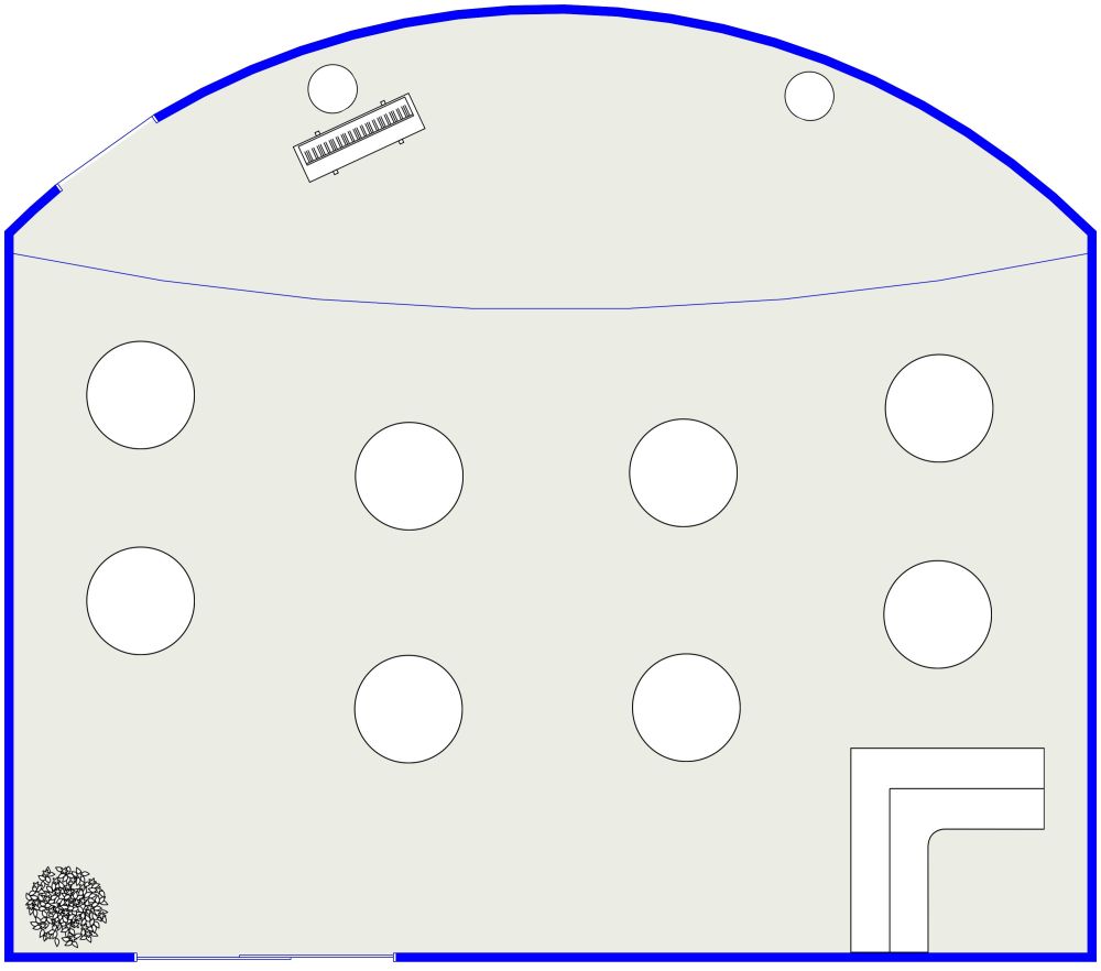 Grundriss für einen bunten Konzertsaal mit Bar 2D Grundrisse