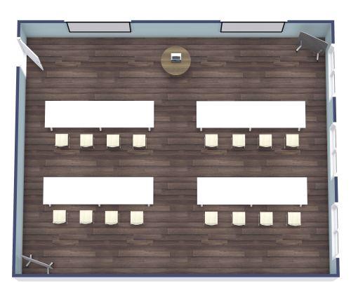 Grundriss für einen Konferenzraum im Klassenzimmerstil