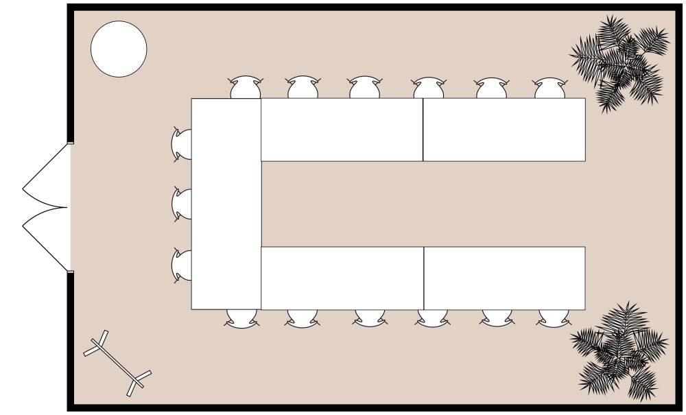 Grundriss für einen Konferenzraum mit U-förmigem Stil 2D Grundrisse
