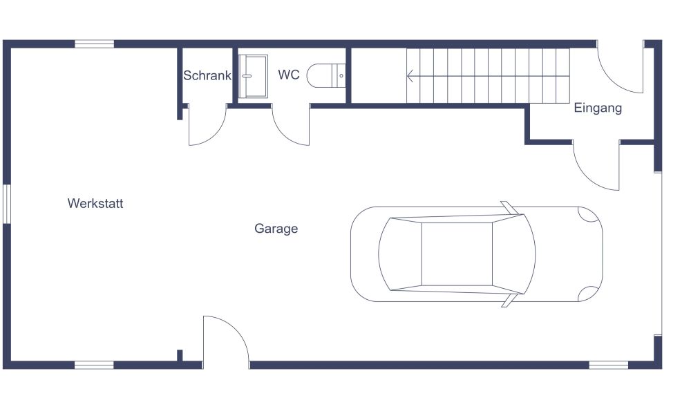 Grundriss für eine 3-Zimmer-Garagenwohnung mit Balkon 2D Grundrisse