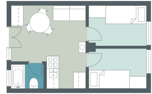 Apartment mit 2 Schlafzimmer für Studenten