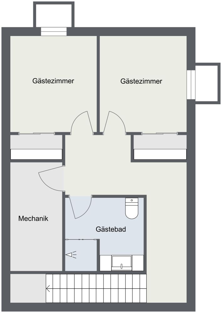 Grundriss für eine Wohnung mit 3 Schlafzimmern und großer Küche 2D Grundrisse