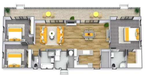 Grundriss für ein 4-Zimmer-Haus mit großem Balkon und guter Aussicht
