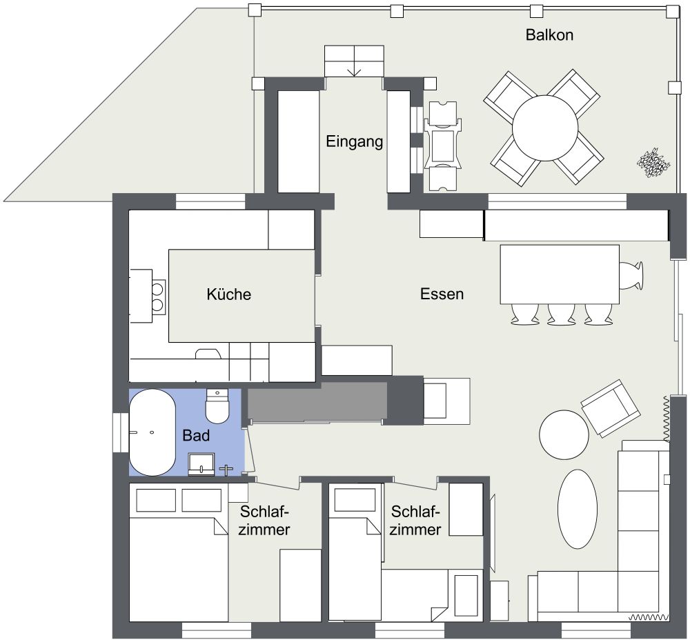 Grundriss für eine Hütte mit 2 Schlafzimmern 2D Grundrisse
