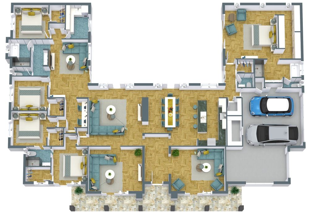 Grundriss für ein gemütliches Haus mit Garage