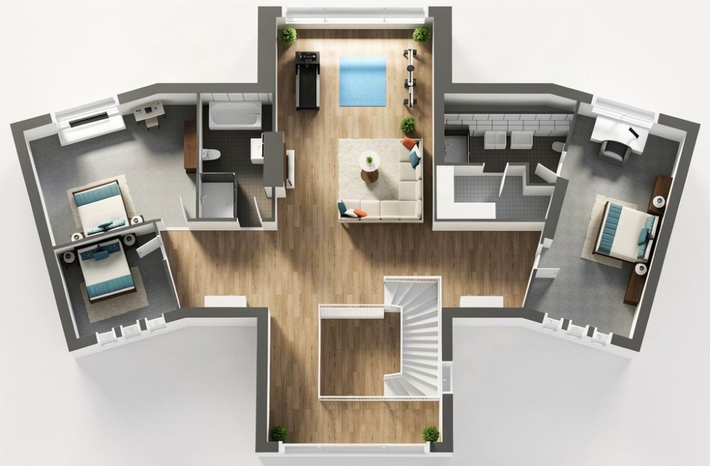 Interessanter zweistöckiger Hausplan 3D Grundrisse