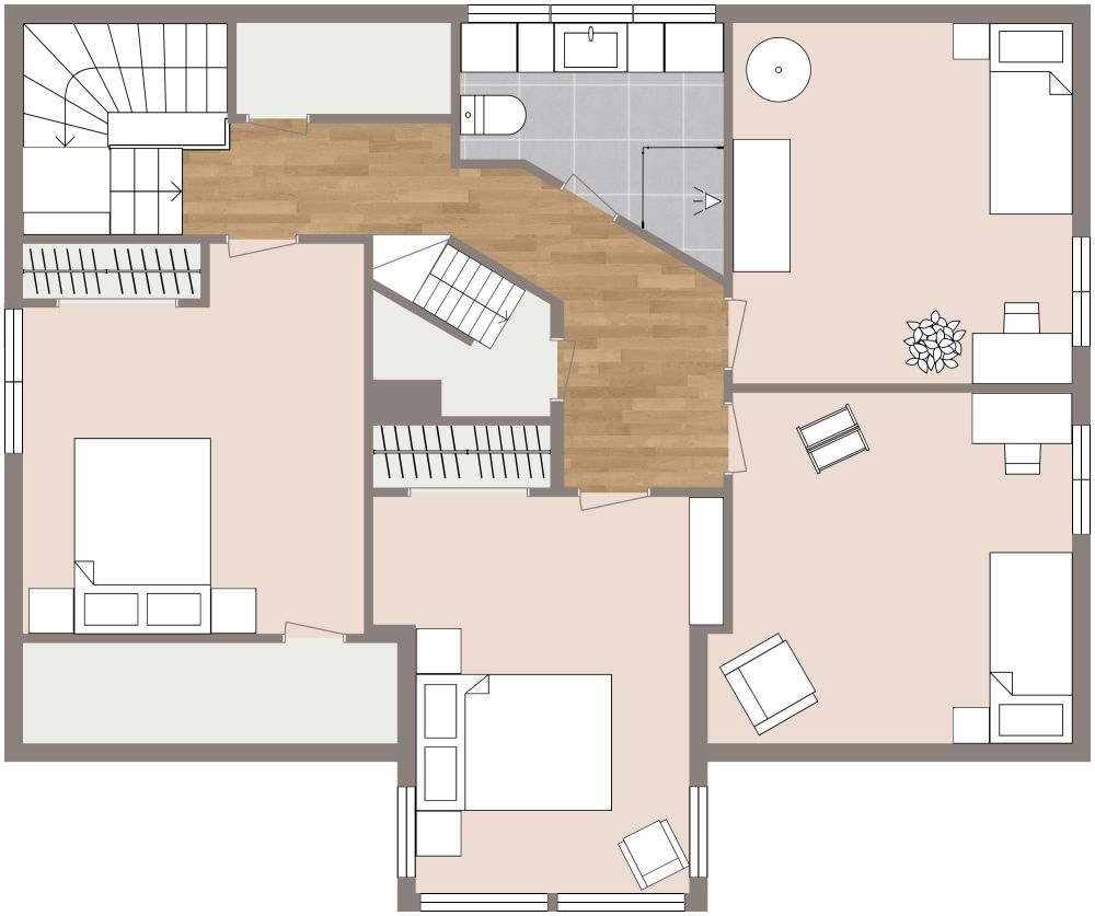Grundriss für ein 4-stöckiges Haus mit 6 Schlafzimmern 2D Grundrisse
